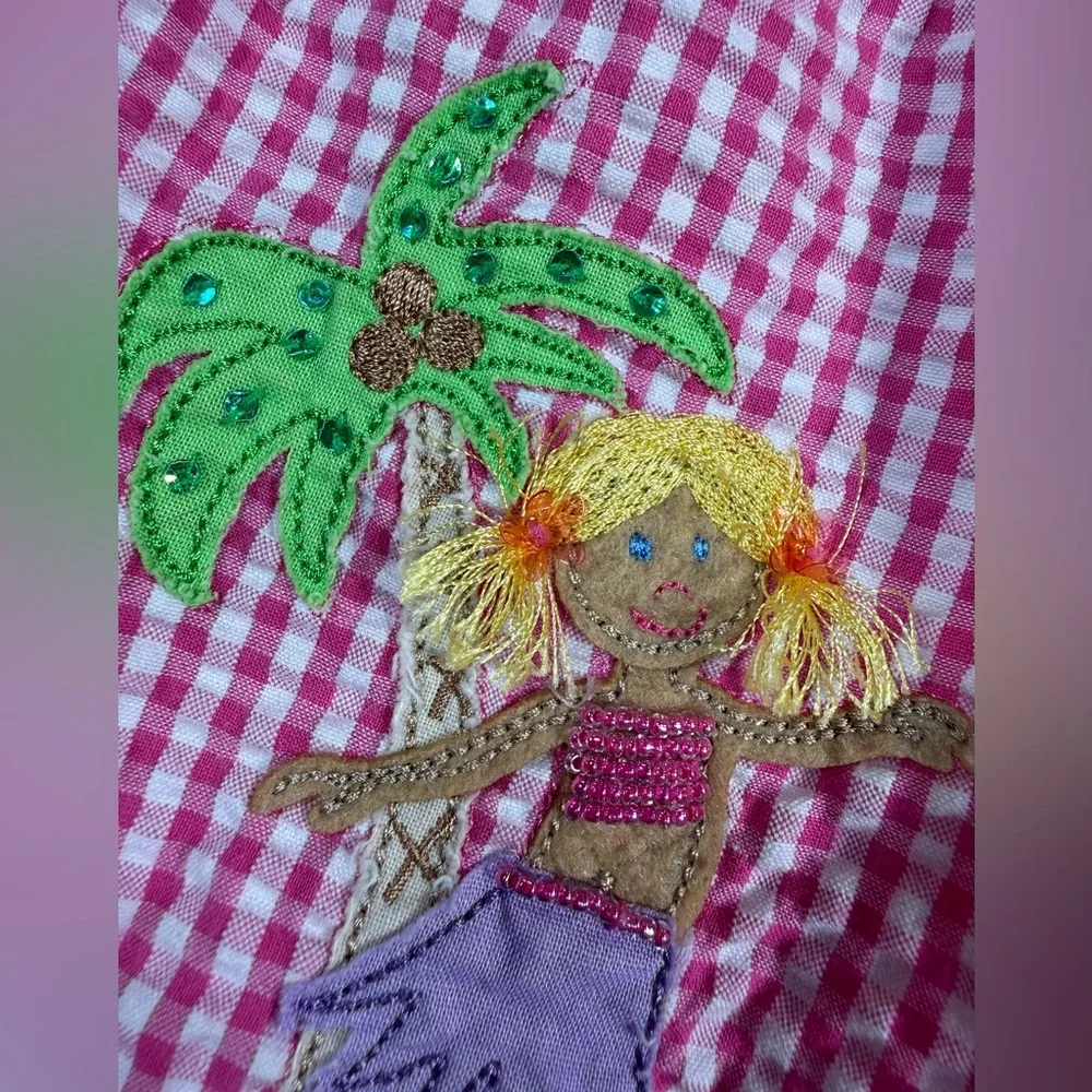 GOOD LAD Toddler Girls’ Tropical Appliqué Gingham Plaid Seersucker Dress Size 3T
